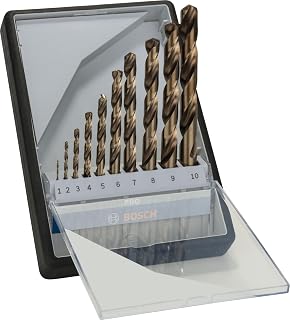 Bosch 10x PRO Stainless Steel HSS-Co-Spiral Drill Set | for Steel, Stainless Steel, Ø 0.04, 0.08, 0.12, 0.16, 0.20, 0.24, 0.28, 0.31, 0.35, 10 mm, Accessories Drill/Screwdrivers