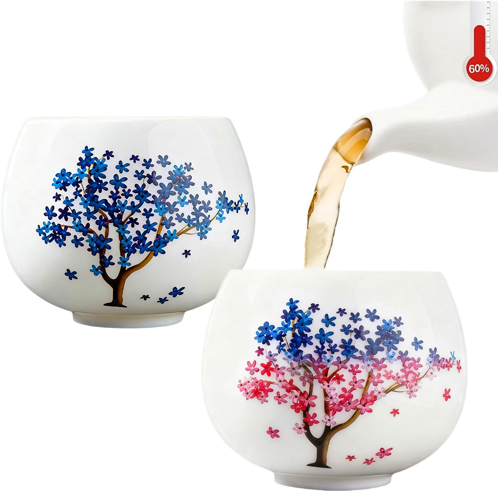 Heat Changing Sensitive Cherry Blossoms Tea Cup, Japanese Style Color Changing Ceramic Coffee Mug, Unique Magic Coffee Tea Cup for Gift Valentines (5 oz)