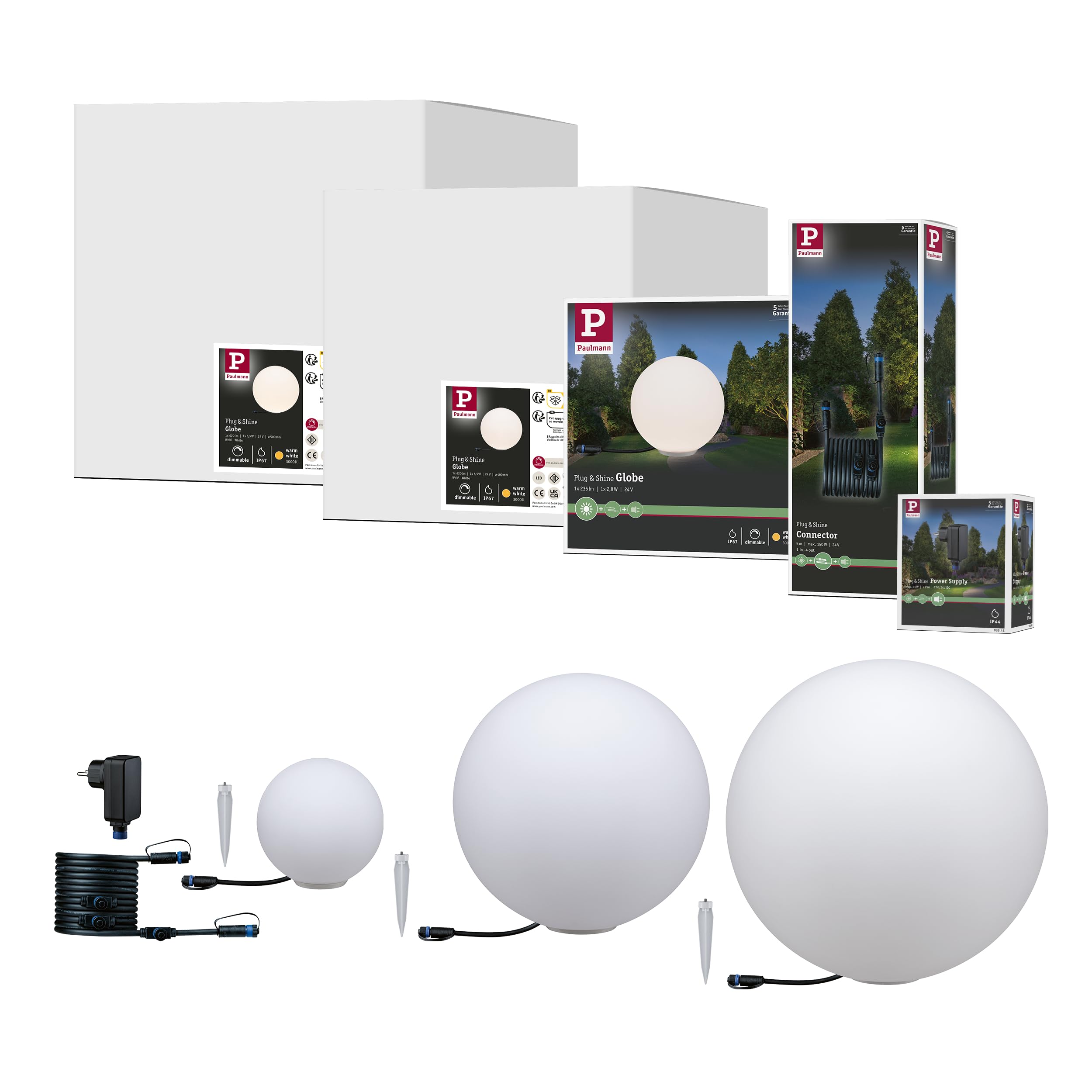 Paulmann 5289 Set Plug & Shine LED Lichtobjekt Globe Plug & Shine Lichtobjekte Set IP44 3000K 6,5W 21VA Weiß