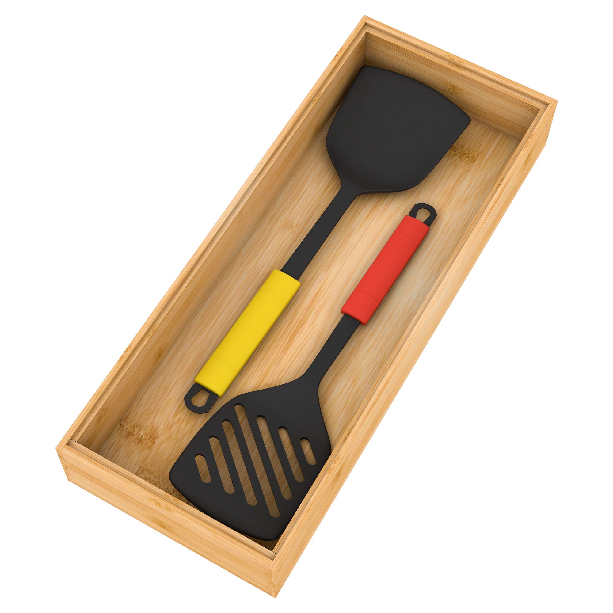 Bamboo Drawer Organizer Storage Box - Kitchen Bathroom Desk Wood Stackable Tray 15x6x2.5inch