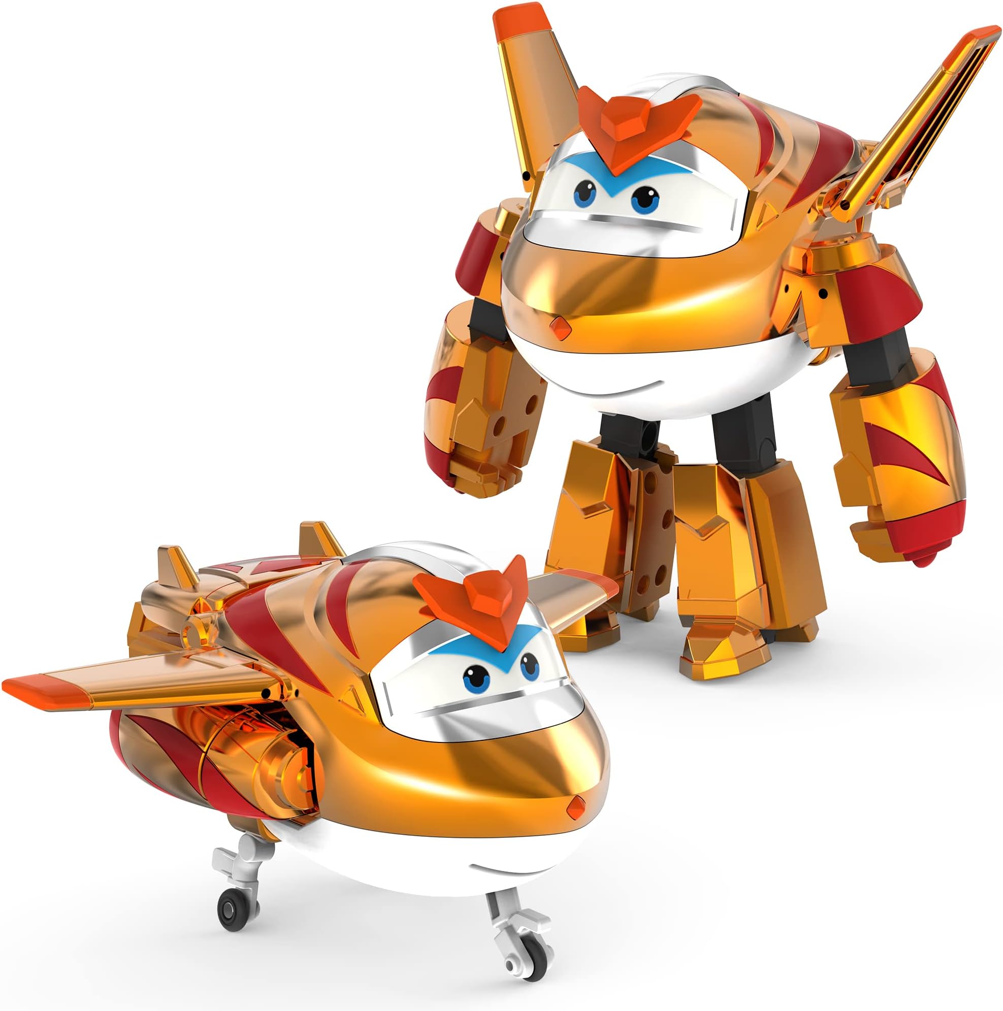 5" Transforming Golden Boy, Airplane Toys Vehicle Action Figure, Transforming Plane to Robot, Birthday Gifts for 3 4 5 Year Old Boys Girls Preschool Kids, Gold