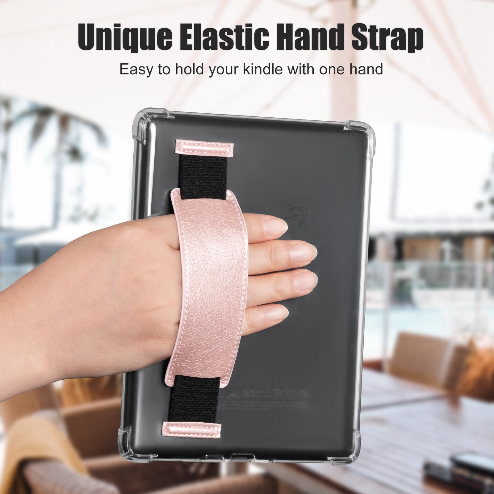 iDLEHANDS Transparente Schutzhülle für 17,8 cm (7 Zoll) Tablets, ultradünn, weich, TPU, transparent, leicht, mit Handschlaufe, Roségold