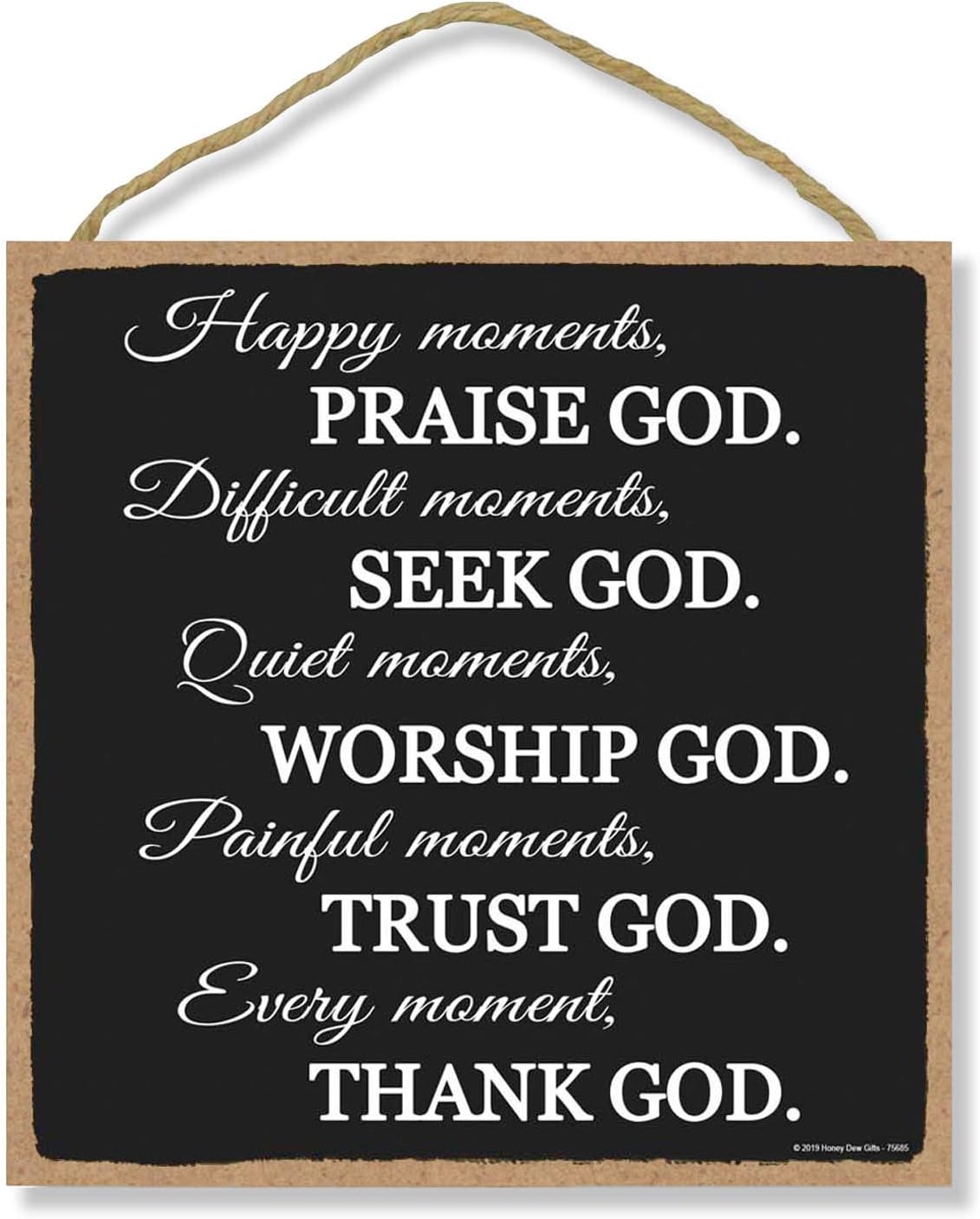 Honey Dew Gifts Christian Wall Decor, Praise, Seek, Worship, Trust, Thank God 10 inch by 10 inch Hanging Wood Sign, Home Decorations, 75685