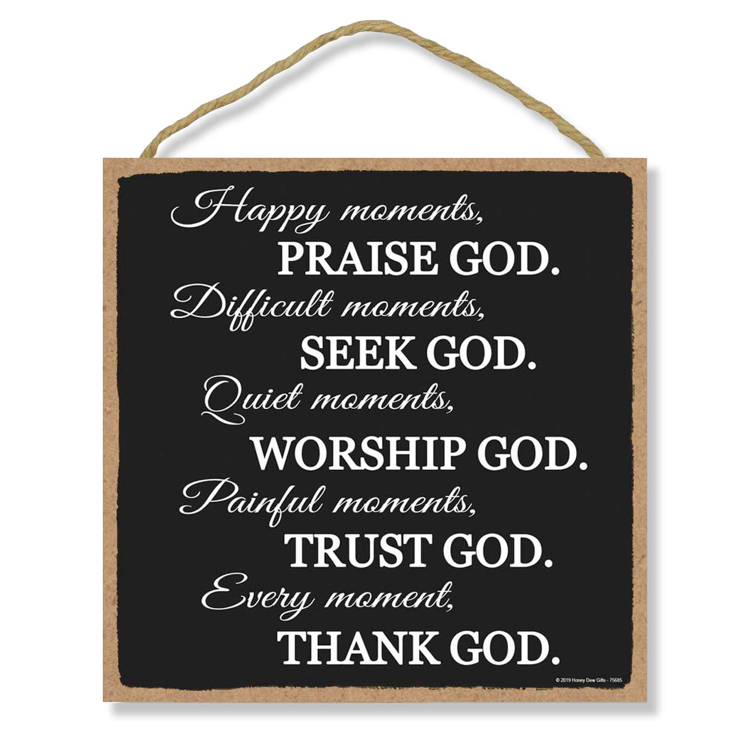 Honey Dew Gifts Christian Wall Decor, Praise, Seek, Worship, Trust, Thank God 10 inch by 10 inch Hanging Wood Sign, Home Decorations, 75685