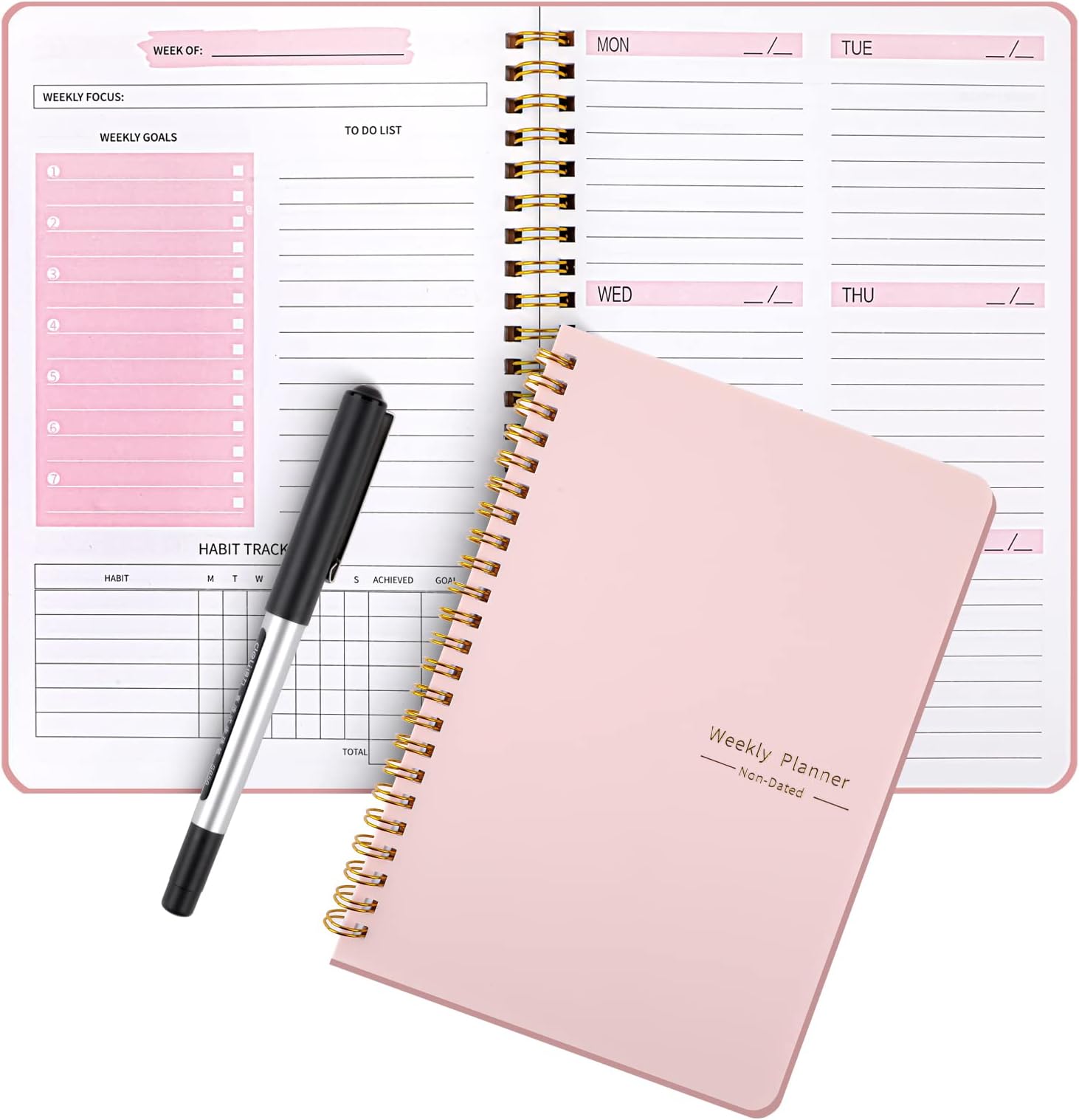 Undated Weekly Planner, A5 Planner Notebook with Pen, 52 Sheets To Do