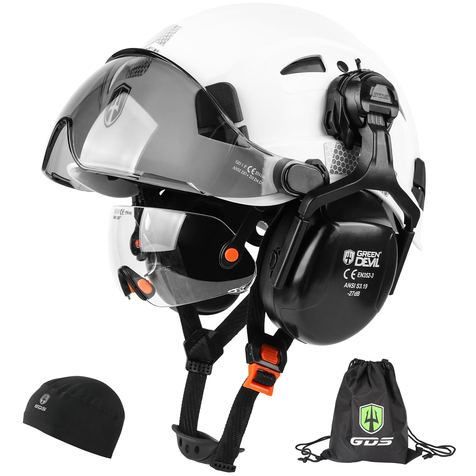GREEN DEVIL Hard Hat Safety Helmet with Visor and Ear Muffs Men Women Vented Work Hardhat ANSI Z89.1 Cascos De Construccion for Industrial Construction Forestry