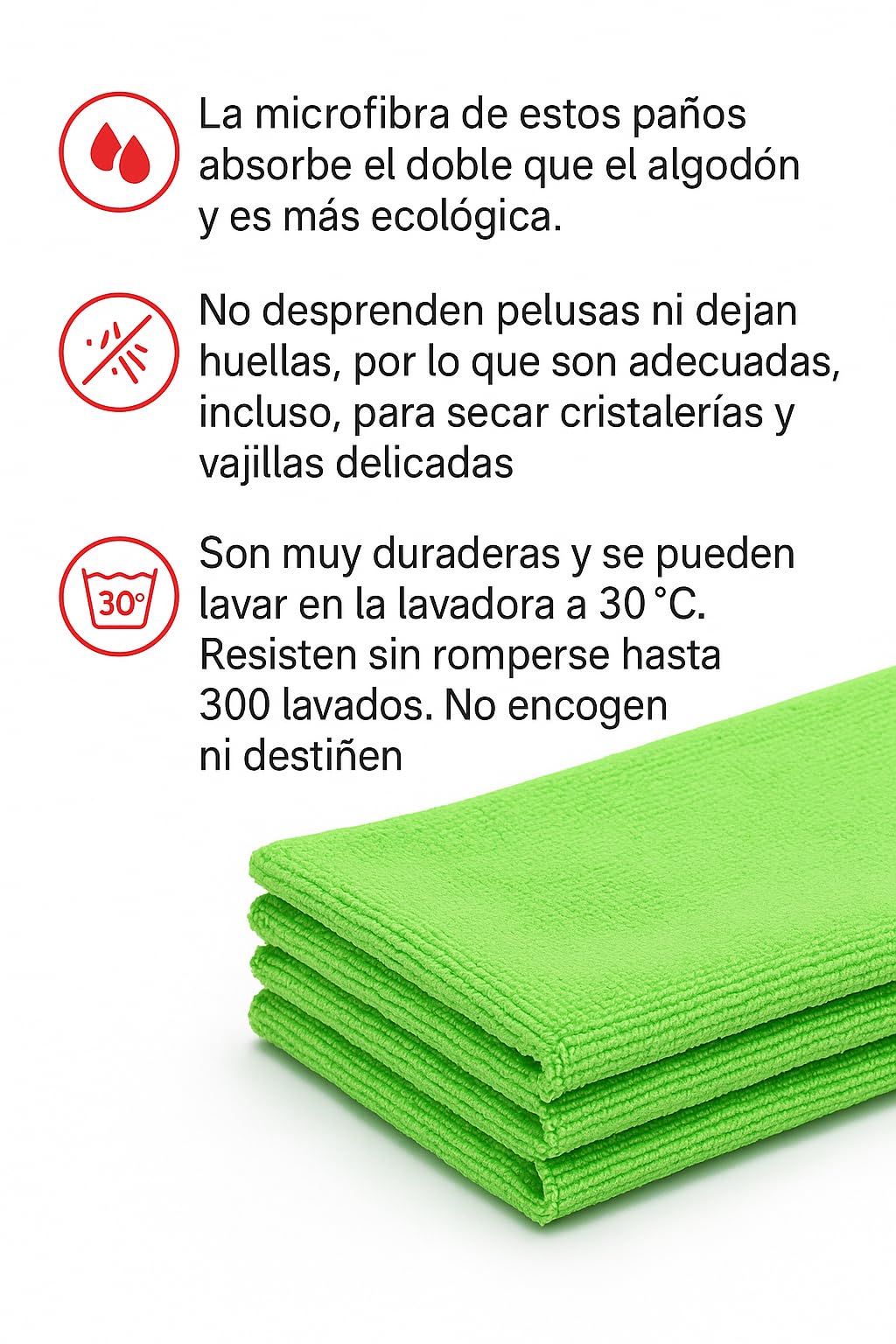 Sanjoma Paño de Microfibra Multiusos, 40x38 cm, Verde, 320 g/m² | No desprenden Pelusas ni Dejan Huellas | Ideales para secar cristalerías y vajillas delicadas | Resisten 300 Lavados (150)