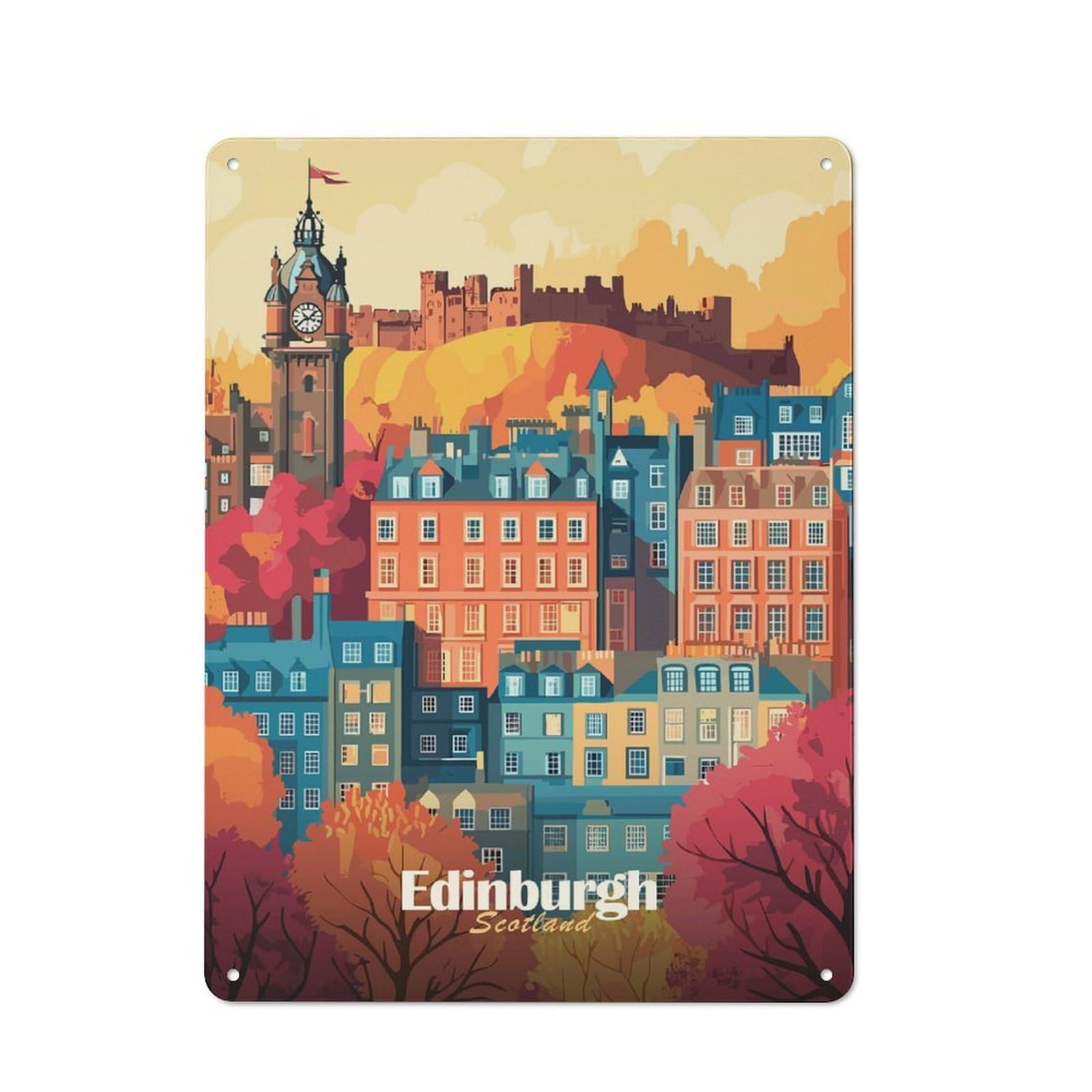 Junmoney Style-22 Edinburgh Cityscape(2) Vintage Metal Wall Decor 40X30cm, Tin Sign For Cafe, Pub, Workshop Or Home Bar, Small Accent For Blank Walls