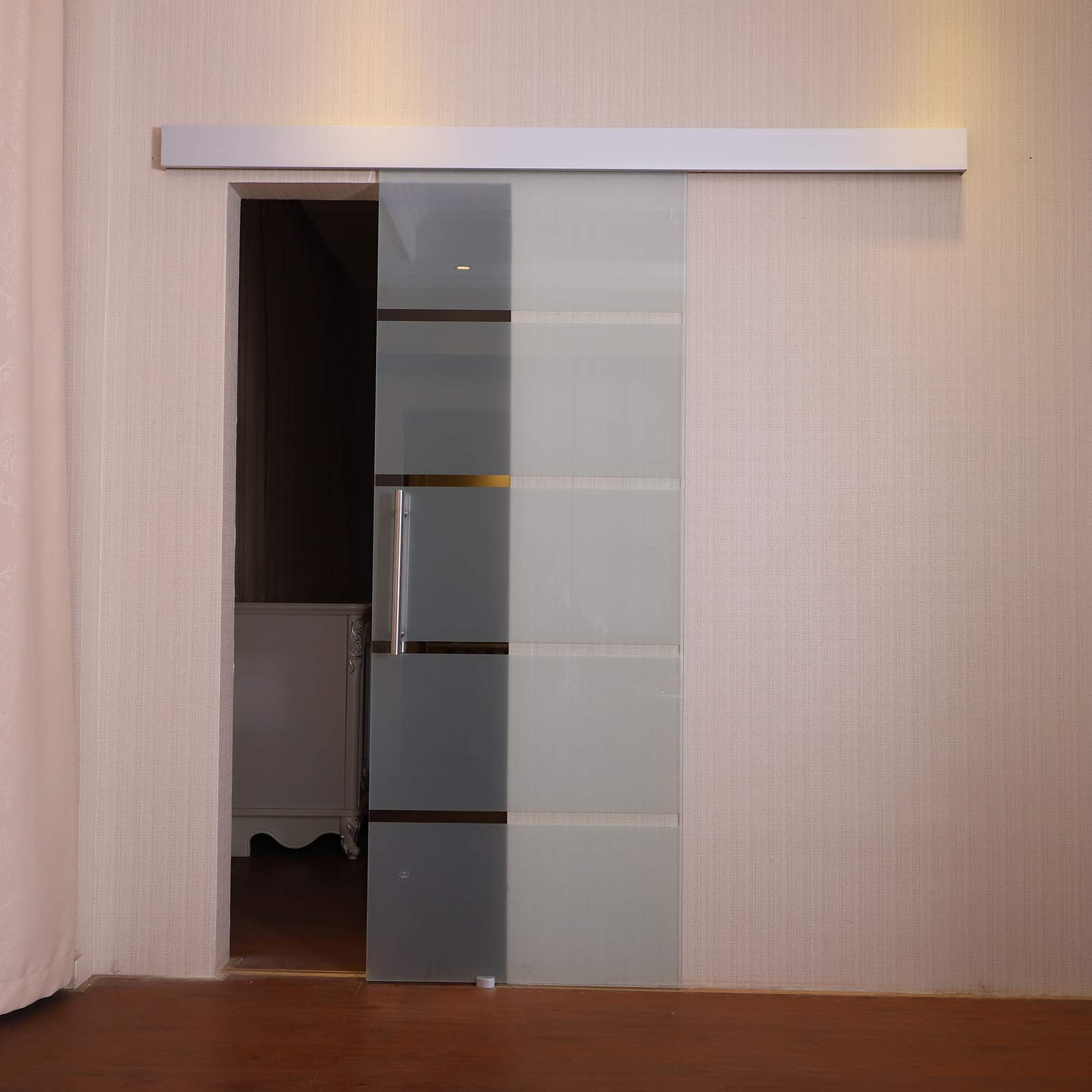 HOMCOM Puerta Corrediza de Vidrio Puerta Corredera Deslizante de Cristal Seguridad 90x205 cm