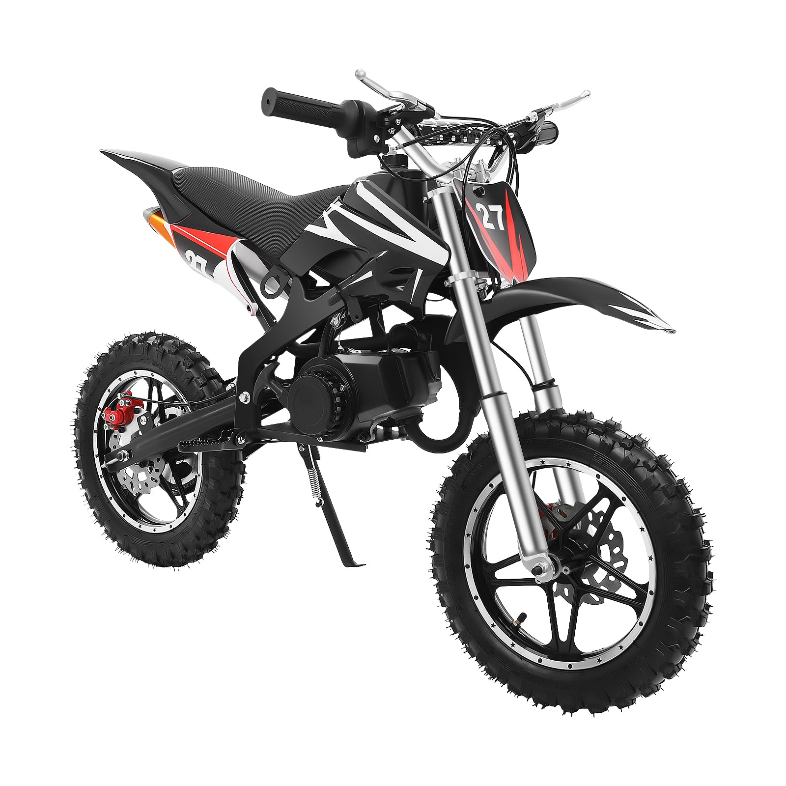 49cc Dirt Bike,Kinder Jugend Crossbike Pocket Cross,10 Zoll 2-Takt Motorrad Motorbike,Hand-Zug-Start-Methode,Scheibenbremsen,Bis 60 km/h, Max 100kg, Motorsport Pocket Crossbike (Schwarze)