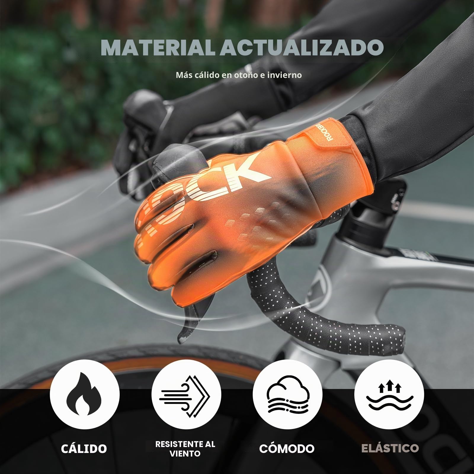 ROCKBROS Guantes Largos con Pantalla Táctil y Almohadilla SBR para Ciclismo | Antivibración y Antideslizantes para MTB, Bicicleta Carretera, Deportes al Aire Libre Unisex para Otoño Primavera