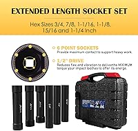 Vista 2 de 1/2 Inch Drive Extended Length Impact Socket Set 6 Sizes - Hex Sizes 3/4", 7/8", 15/16", 1-1/16”, 1-1/8", 1-1/4"Extra-Deep Length Extra-Deep Impact
