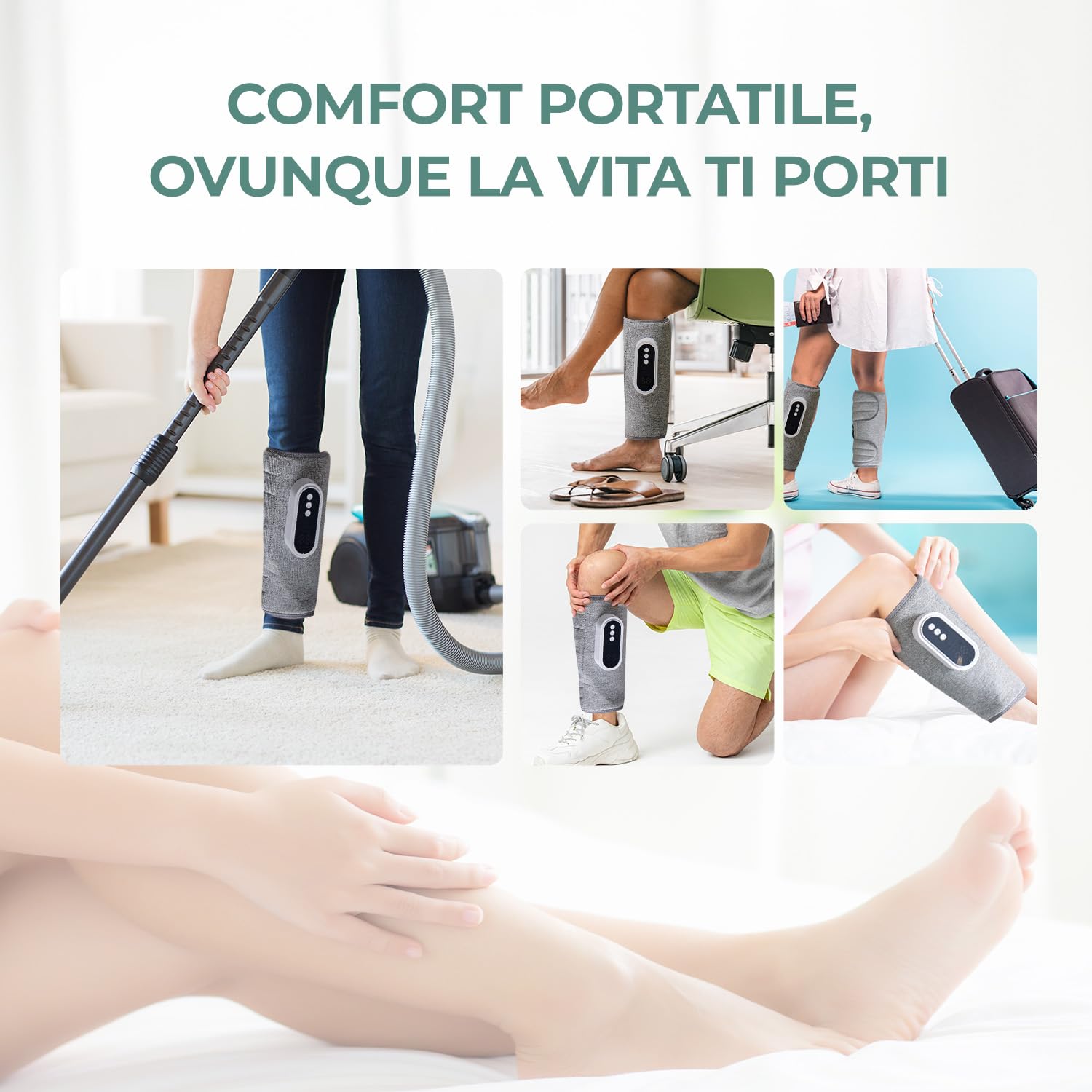 HubiCare - Massaggiatore per gambe con compressione dell'aria e calore, 3 livelli di intensità, ricaricabile USB-C, silenzioso, massaggiatore per polpacci per rilassamento e circolazione sanguigna