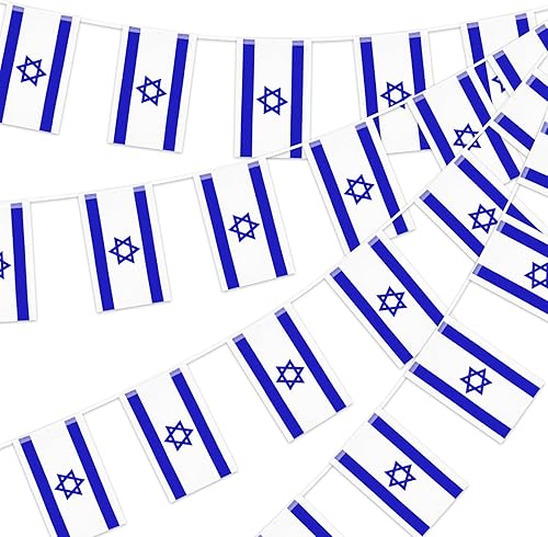 JarThenaAMCS Banderas de Israel de 52 pies y 50 banderas de Israel, mini pancarta colgante israelí, bandera nacional, guirnalda de banderines para