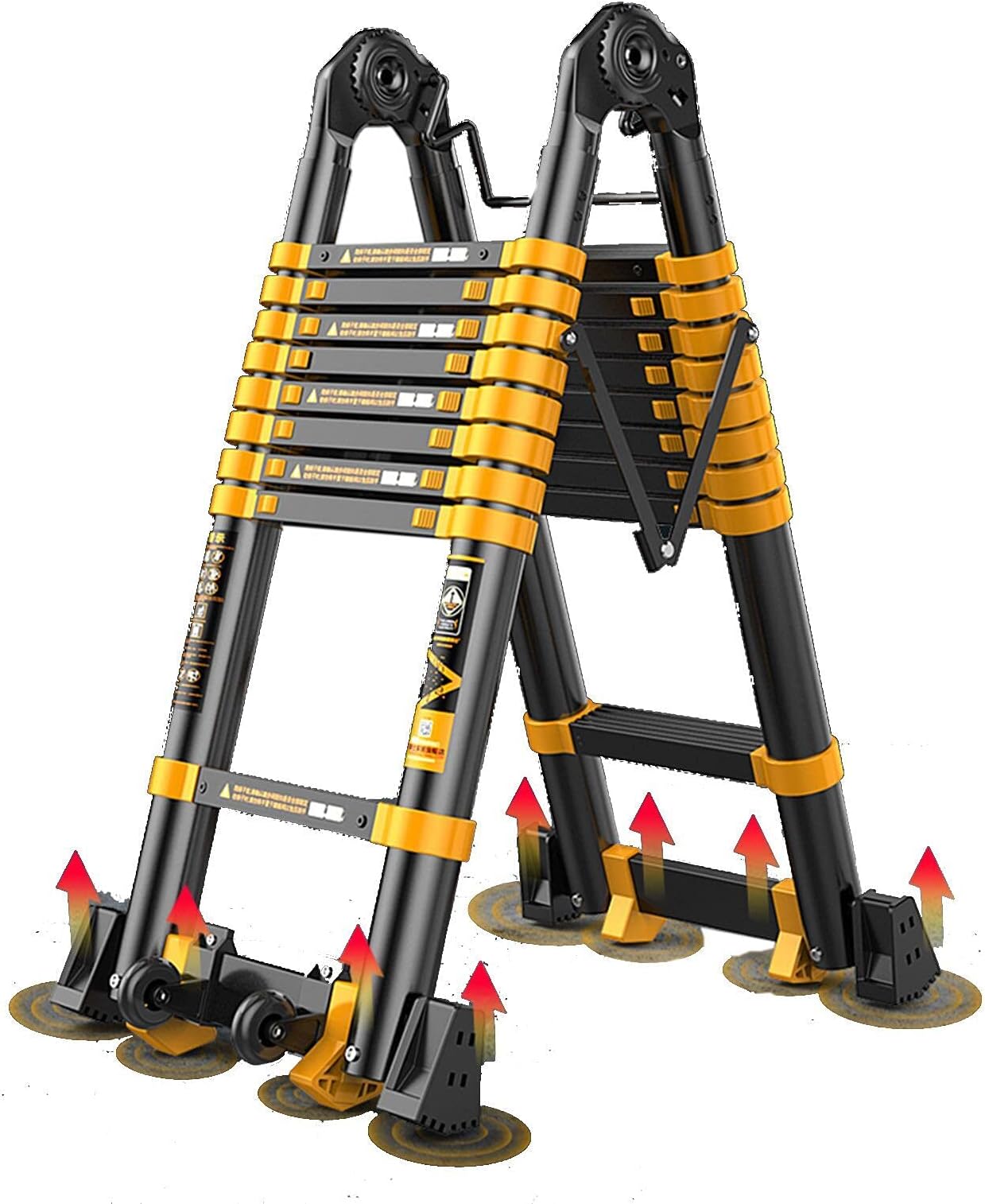 Telescopic Ladders Aluminum with Wheels, Multifunctional Extendable DIY Herringbone Ladder, Climbing Nonslip Steps, Platform Portable Garden Workshop Project(Size:4.1+4.1m)