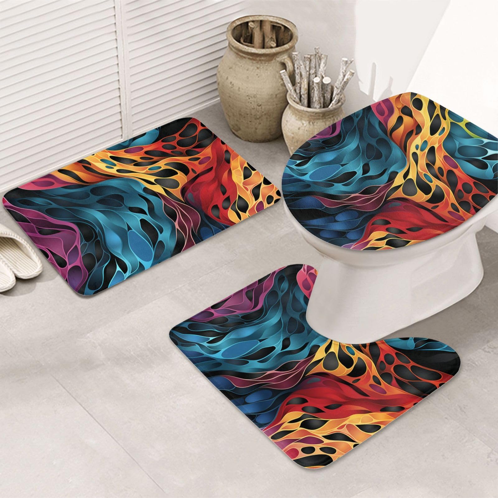 Tapis de bain absorbant microfibre ensemble 3 pièces avec housse abattant wc et tapis de douche