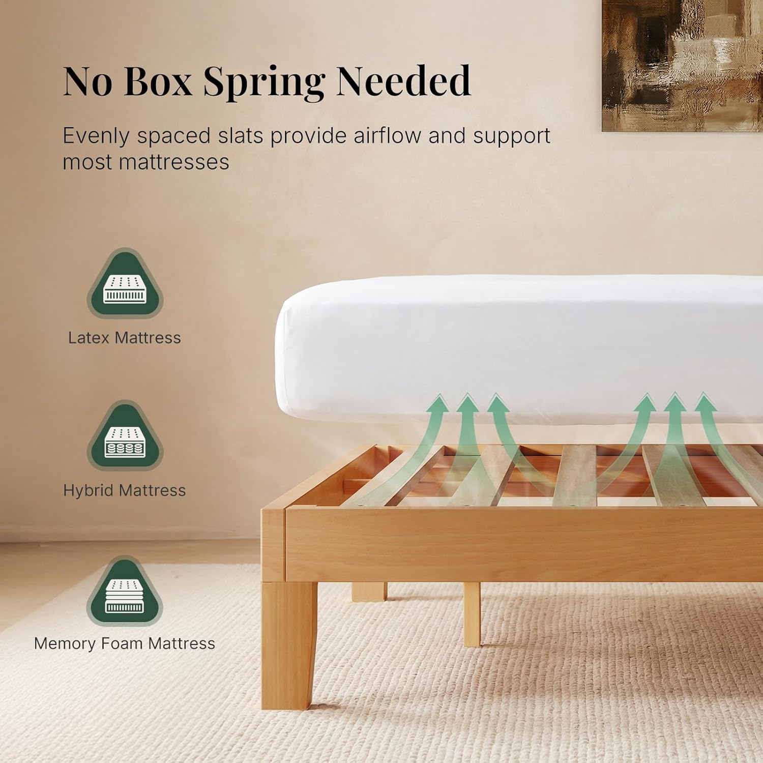 Bed Frame, 12 Inch Solid Pine Wood Platform Bed Frames for King Mattress, Includes Wood Slats Support, No Box Spring Needed, Easy Assembly, Pine