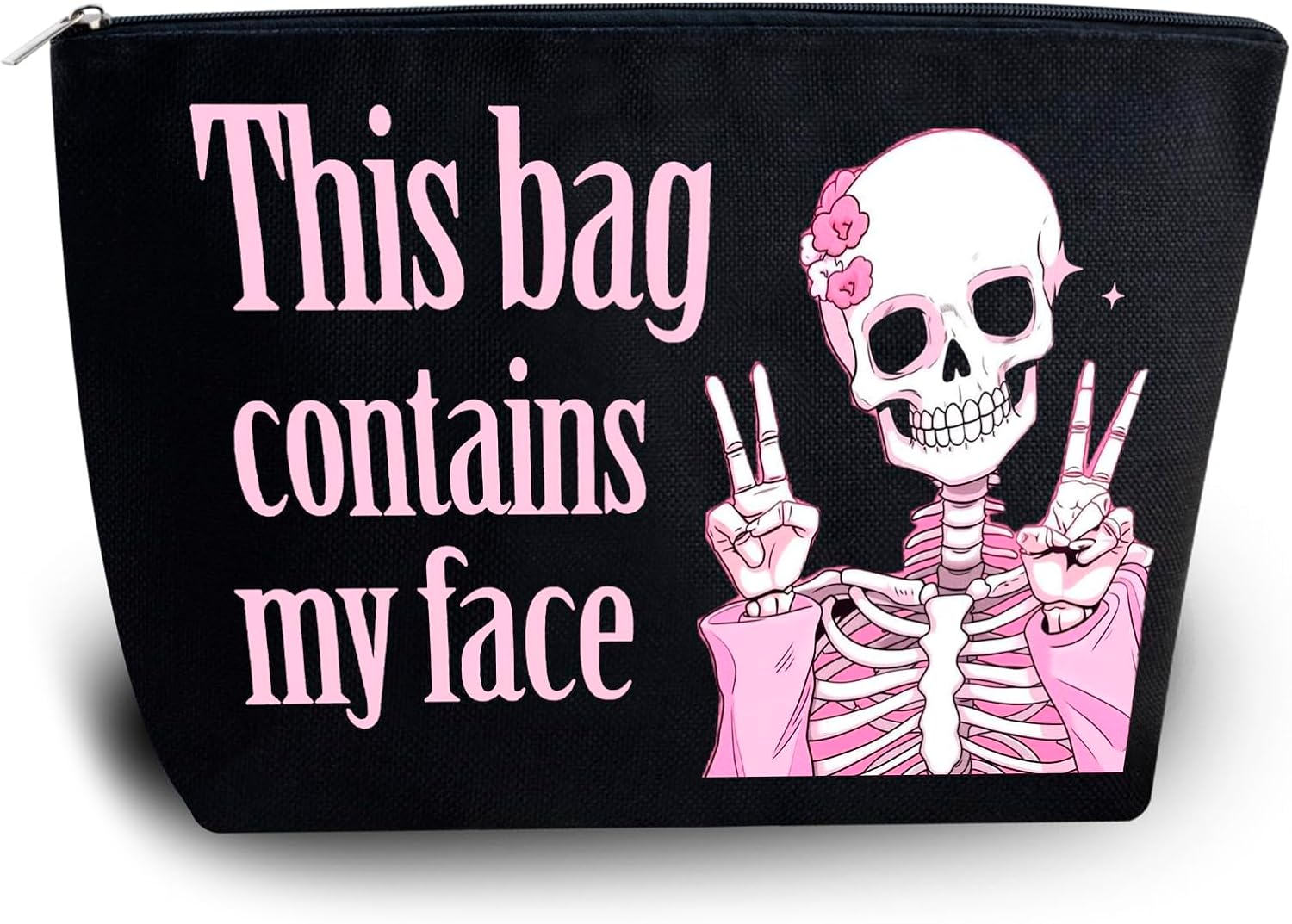 Skeleton Gifts Makeup Bag For Women Friends Sister Spooky Gifts Funny Skeleton Cosmetic Bags Halloween Stuff Travel Accessories Goth Stocking Stuffers This Bag Contains My Face