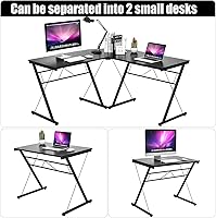 Vista 5 de GRAFFY - Escritorio para computadora en forma de L, estación de trabajo esquinera para juegos con soporte de monitor grande, esquina redonda, Negro