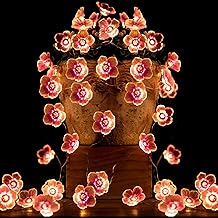 Gebiuhoo Lichterkette Pink Fairy Lights 1 Stück 5M Zeichenfolge 50 LED Birnen Deko Lichterkette Rosa Cherry Blossom 8 Beleuchtungsmodi, Blumendesign für die Innen-/Außendekoration