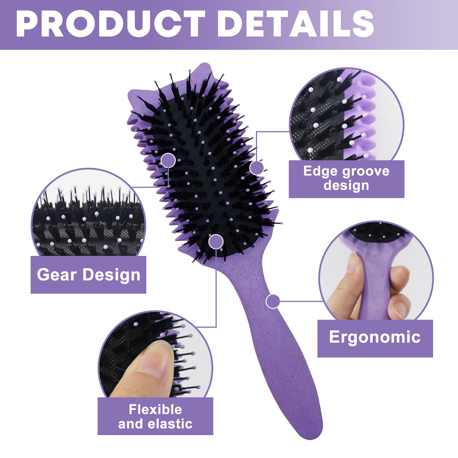 Sularpek Curly Hair Brush, Curl Defining Brush, Boar Bristle Styling Brush for Detangling Defining, Shaping Curls - Image 3