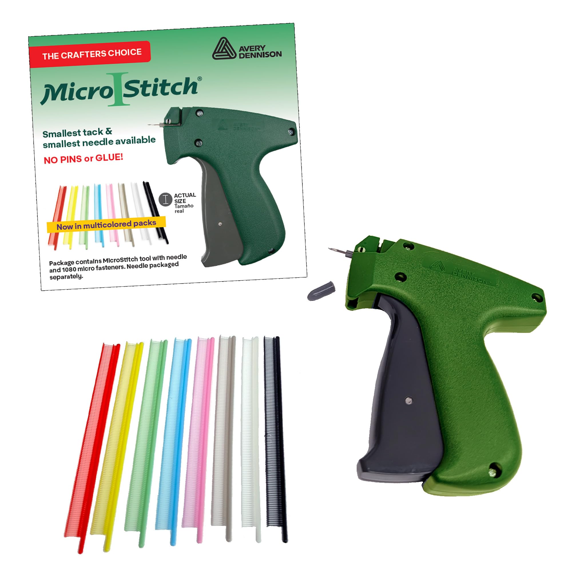 MicroStitch Kit pistola etichettatrice tutto in uno, etichettatrice ad ago ultra fine con chiusure in nero/bianco e colore, sicuro per riparazioni di abbigliamento, trapuntatura, artigianato e