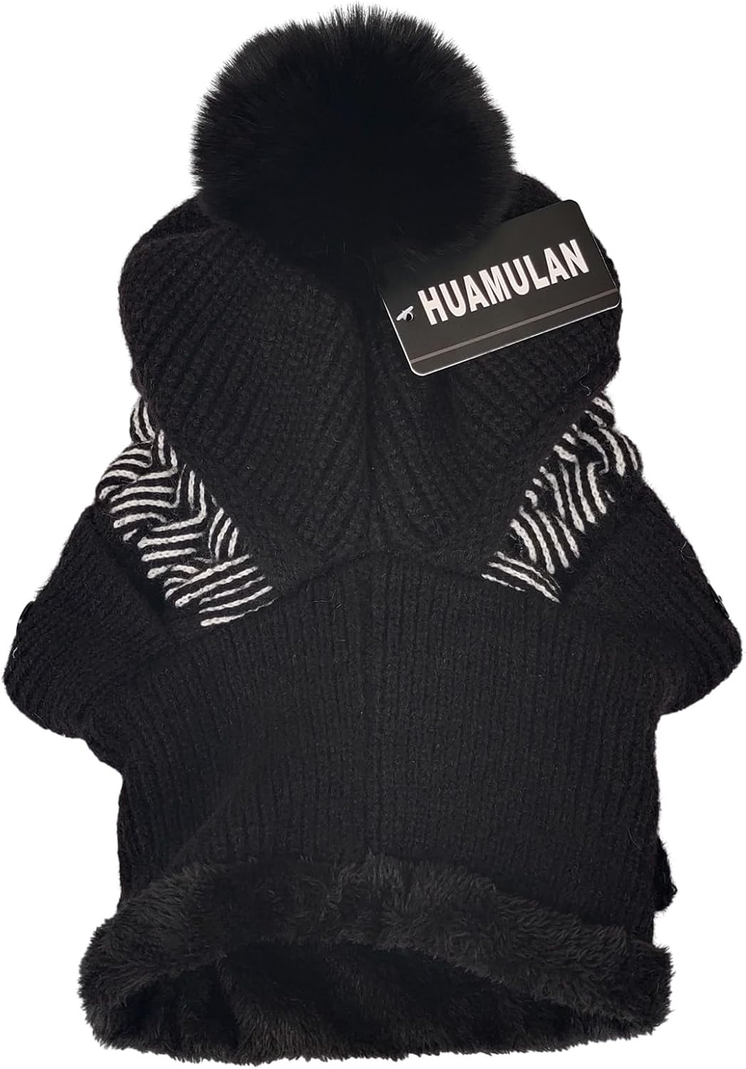 Women Winter Beanie Hats One-Piece Fleece Lined Knit Balaclavas Mask Set Skull Neck Circle Scarf Ski Snow Hat Cap with Pompom - Image 4