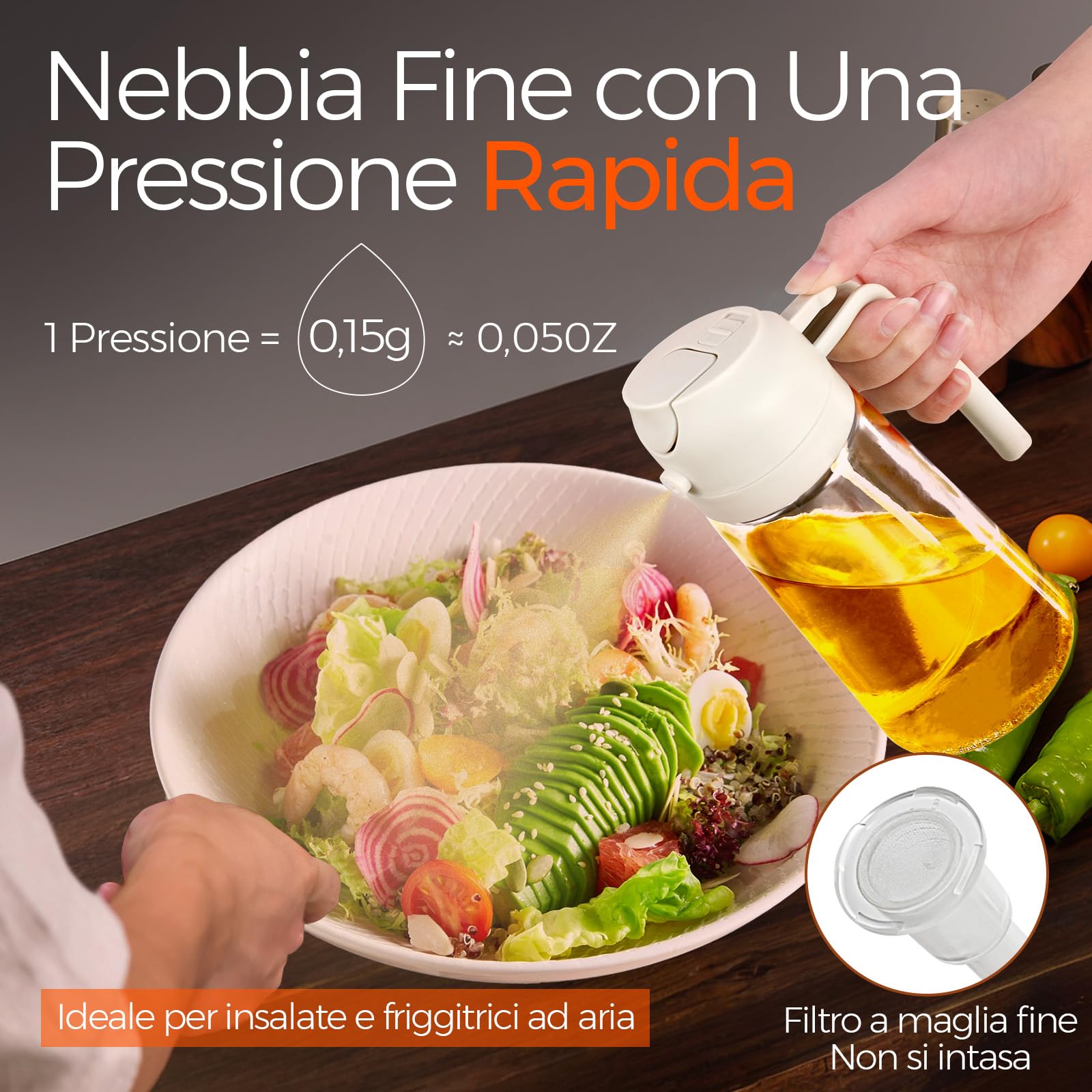 SUWMUWFU Spruzzino Olio per Friggitrice Aria 2 in 1, 500ml Olio Spray per Friggitrice ad Aria, Spruzzatore Olio Friggitrice ad Aria, Spray per Olio da Cucina in Vetro, Nebulizzatore Olio (Nero