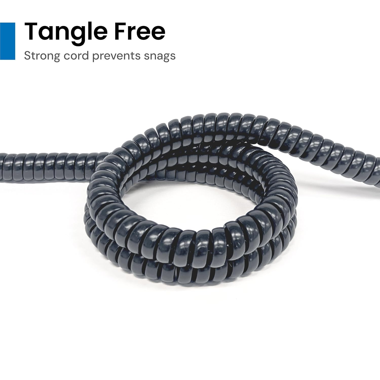 ICC Telephone Handset Cord/Phone Cord, 25 Ft – RJ9 (RJ22) Connectors, Metal Gray, 5-Pack – Curly Coiled Tangle-Free Design for PBX & VoIP Phones