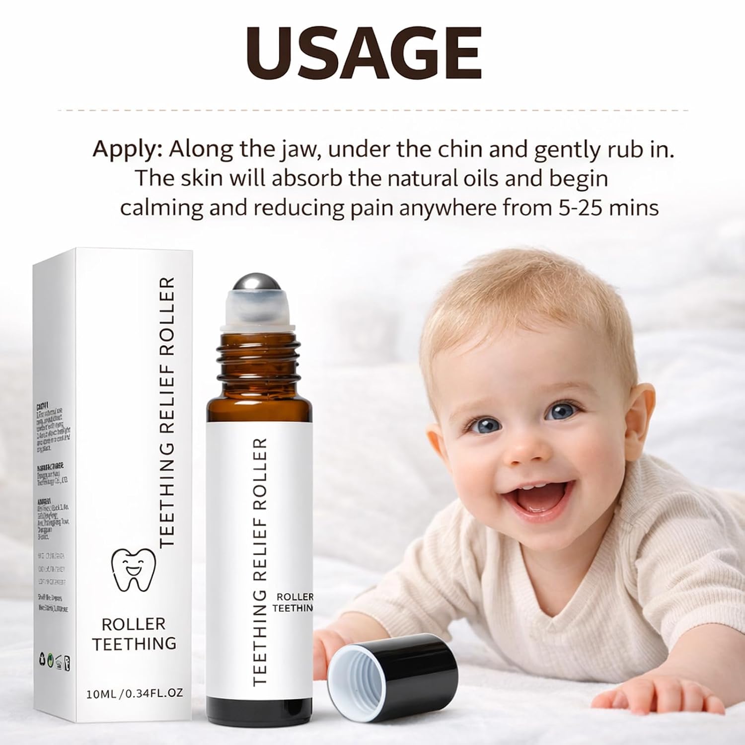 Teething Roller All Natural for Babies, Velaria N-atural Relief Roller with Chamomile & Rose Oil,Gentle Roll-On Formula, Portable Daily Care (10ML,2PCS) (2)