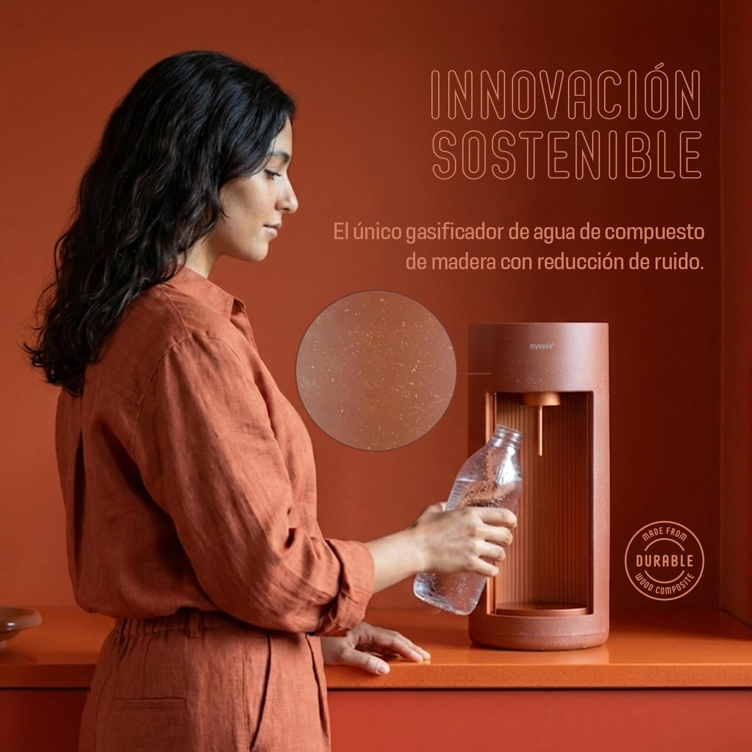 Mysoda Glassy - Gazificador de agua con 1 botella de vidrio (bombona de CO2 no incluida) - Terracotta