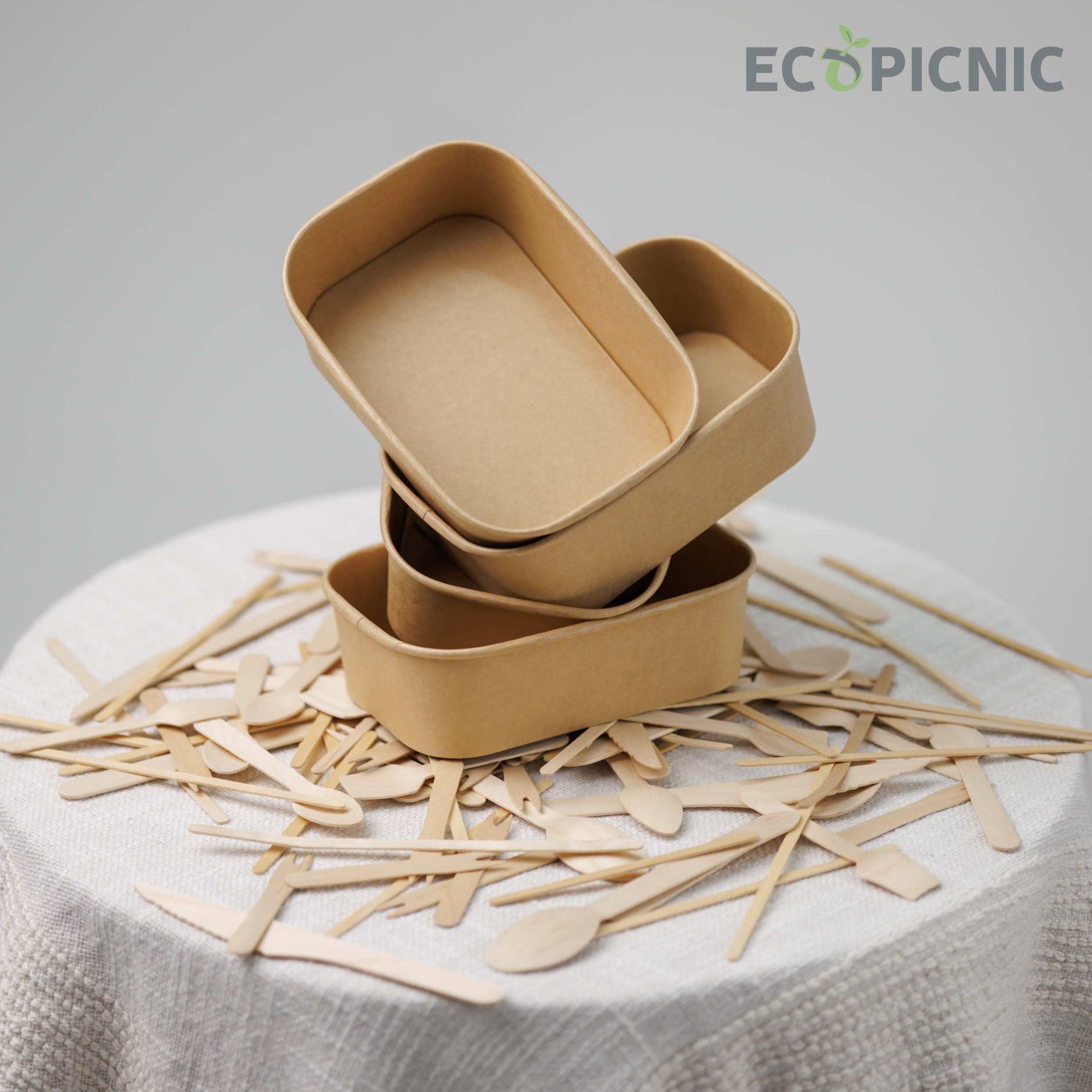 Lot de 50 saladiers rectangulaires 1000 ML en Papier Kraft jetables avec Couvercle en Pet | Boîtes Alimentaires pour salades, Repas à emporter