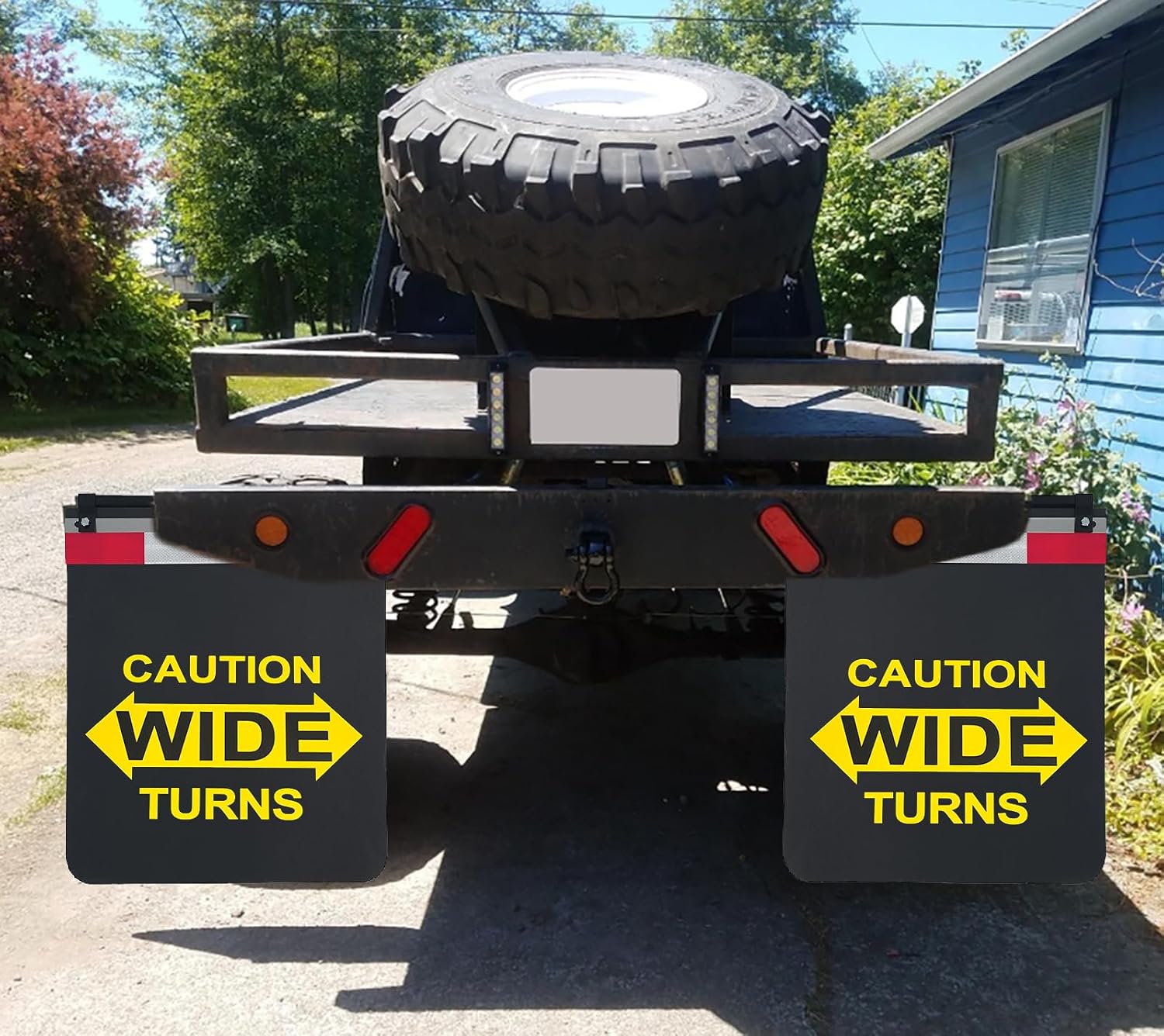 24"x30" Black Polymer Mud Flaps with Warning Sign and 24"x3" Mud Flap Reflector Reflective Tape Fit for Semi Trucks Trailers, 2 Pack