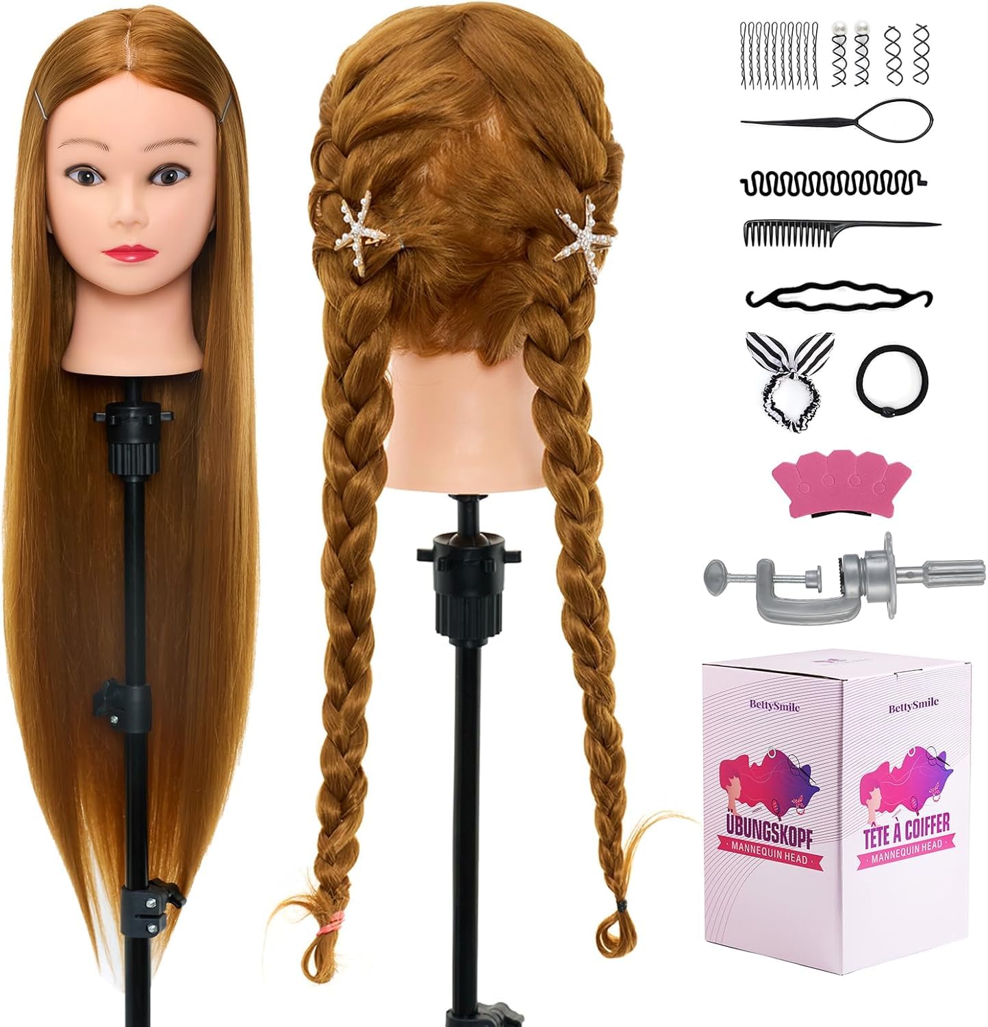 Neverland Beauty 30" Übungskopf Frisierkopf Friseur 100% Synthetisches Haar Perückenkopf mit Halter + Zubehör Set