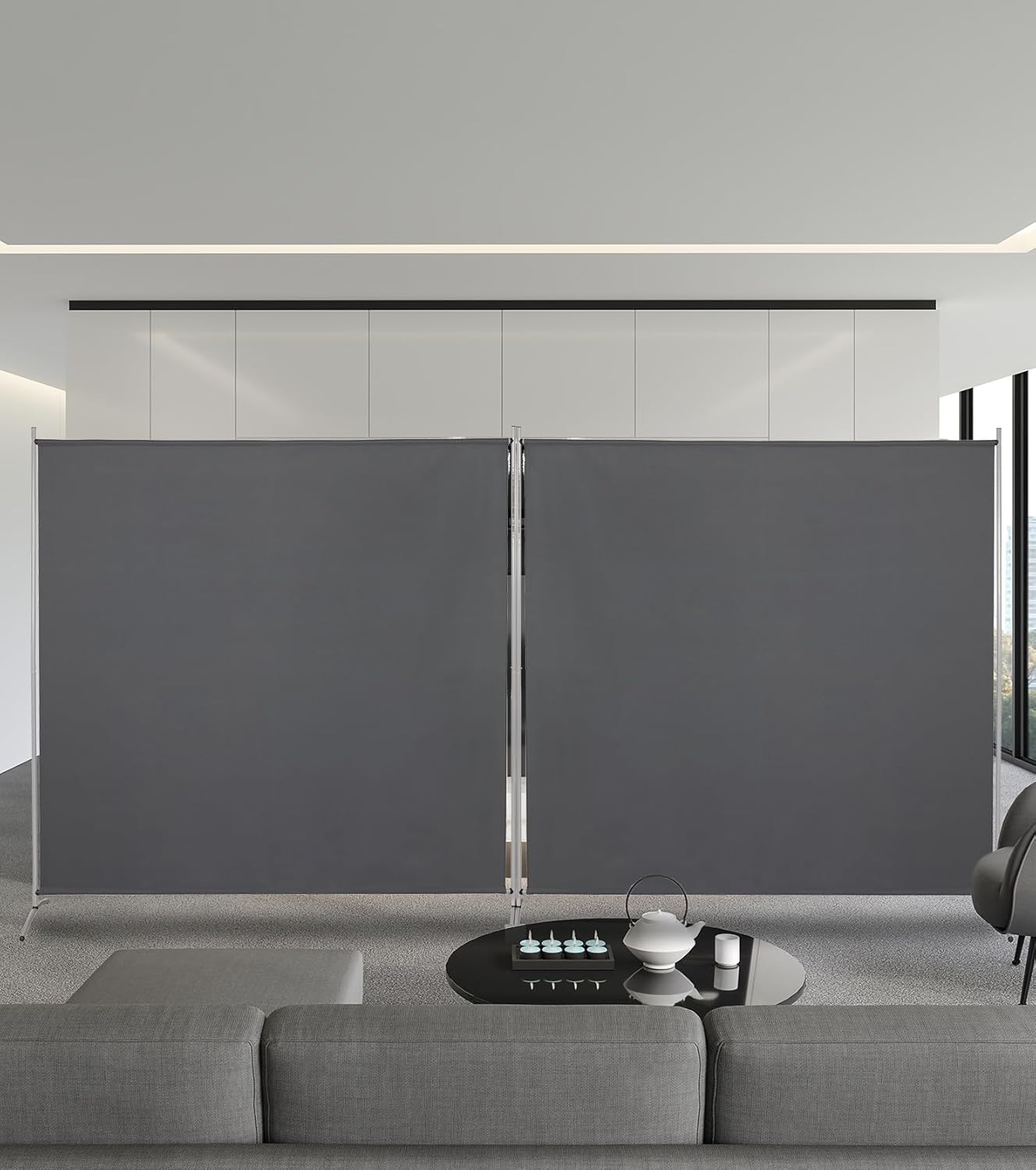 2 Panels XL Large Room Divider 6 FT Tall Weave Material Room Divider, Double Hinged Folding Privacy Screens, Freestanding Room Dividers, Grey