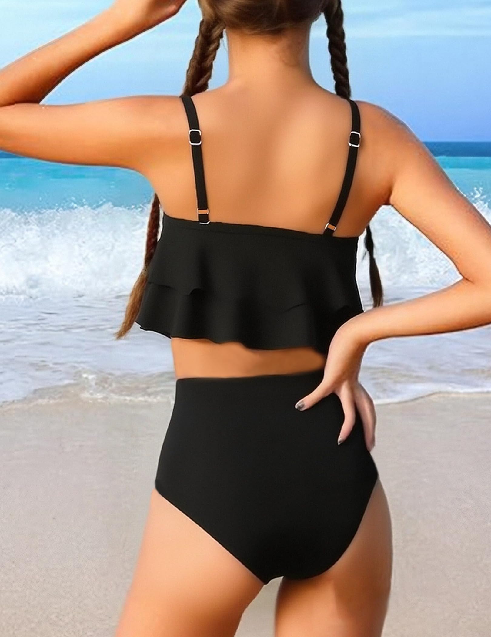 Arshiner Dziewczęcy zestaw bikini z falbankami dla dzieci 2-częściowy strój kąpielowy letni strój kąpielowy plażowy kostium kąpielowy surfingowy kostium kąpielowy dla dziewcząt 9-15 lat