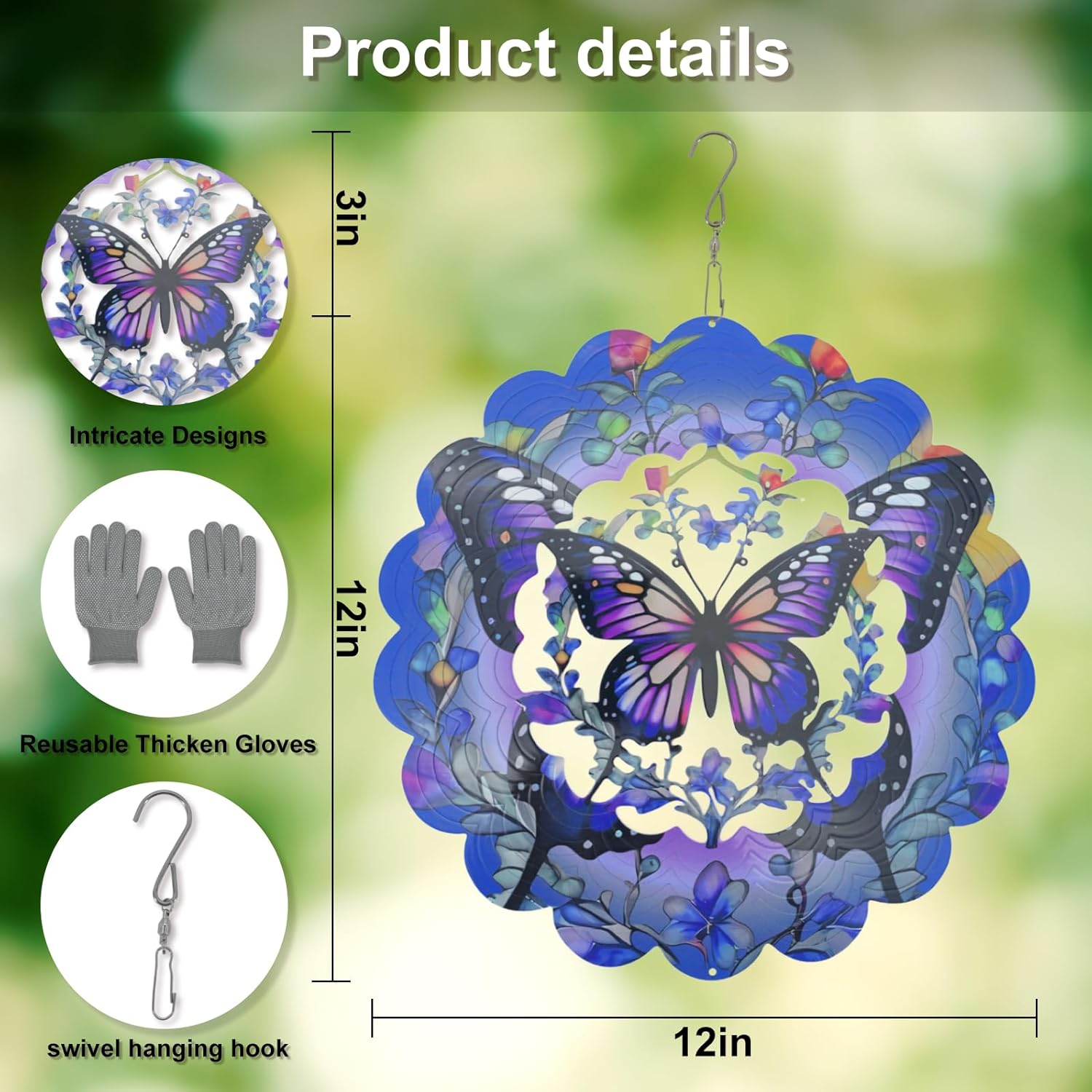 Wind Spinners Outdoor Butterfly - Birthday Gifts for Women Men Mom Grandma, Hanging Butterflies 12 inch 3D for Garden Decor for Outside, Patio, Yard, Outdoor