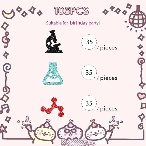 Miniatura 3 de Juego de 100 confeti de ciencia para baby shower con temática de química, dispersos de papel de rocas científicas con purpurina negra y azul,
