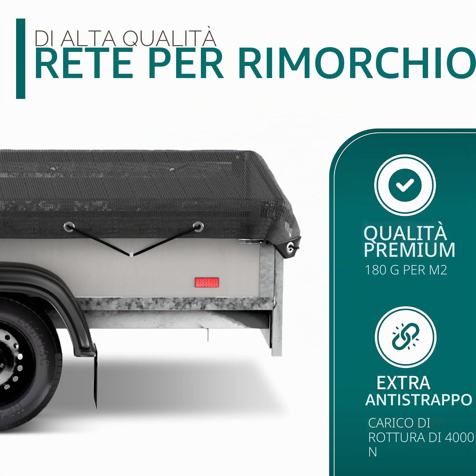 Rete per rimorchio a maglia fine - Rete di copertura con corda elastica - per il fissaggio del carico - Rete da trasporto Rete per rimorchi (nera, 3x4m)