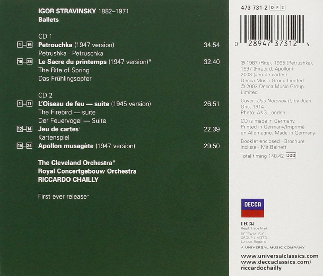 Stravinsky: Petrushka Rite Of Spring Etc.