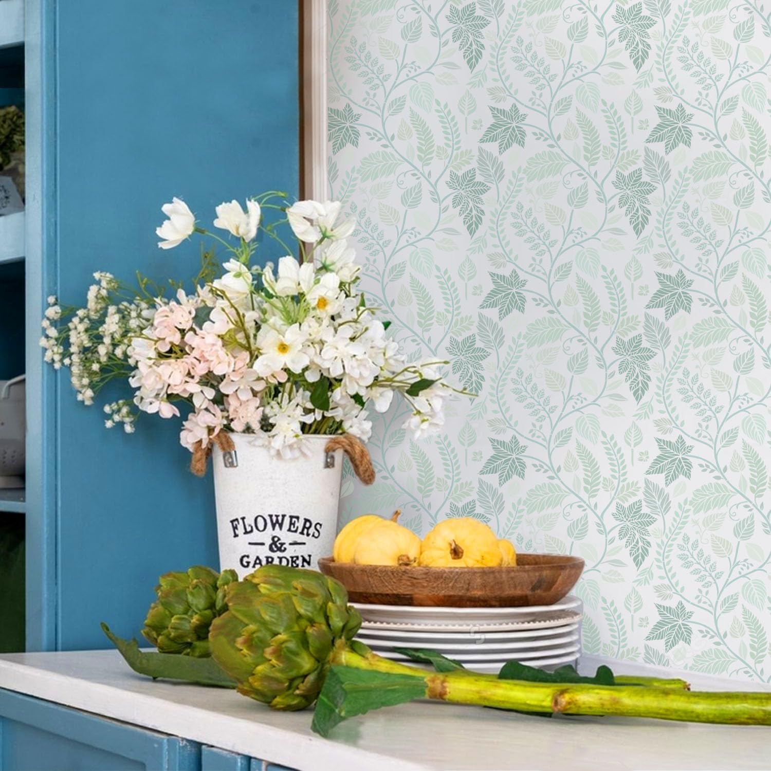 GSS Designs Large Leaf Stencil for Painting on Wood Canvas Furniture Wall 16x16Inch Reusable Botanical Leaves Stencils for Crafts DIY Home Decor