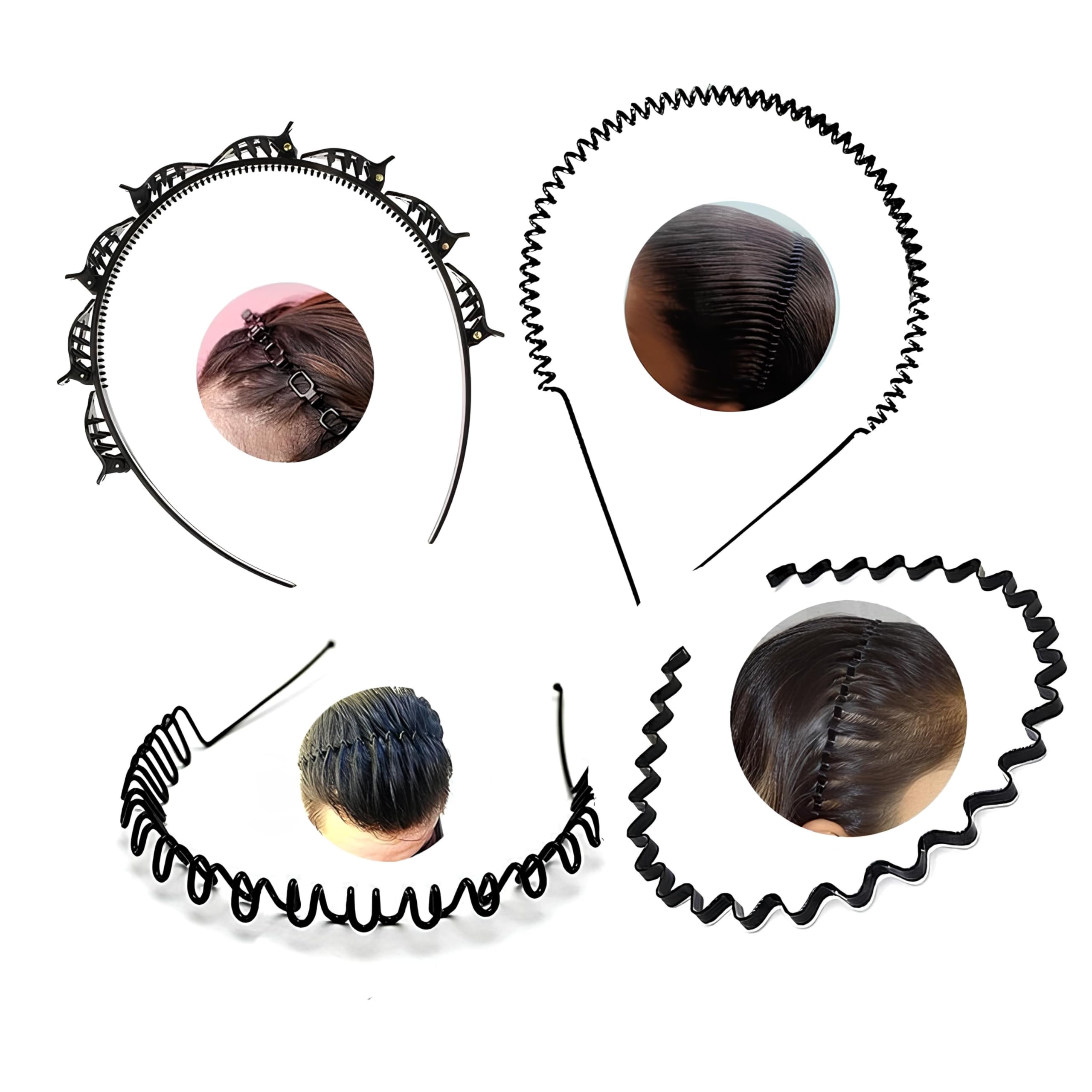 NKVILLA Pack of 4 Unisex Men Women Black Metal Wavy Spring and Zig zag Band Hair Hoop Hairband and Plastic Hair Band Double Layer Twist Plait Hairband For Daily Use (B0CP7Z87PV) Amazon Price History, Amazon Price Tracker