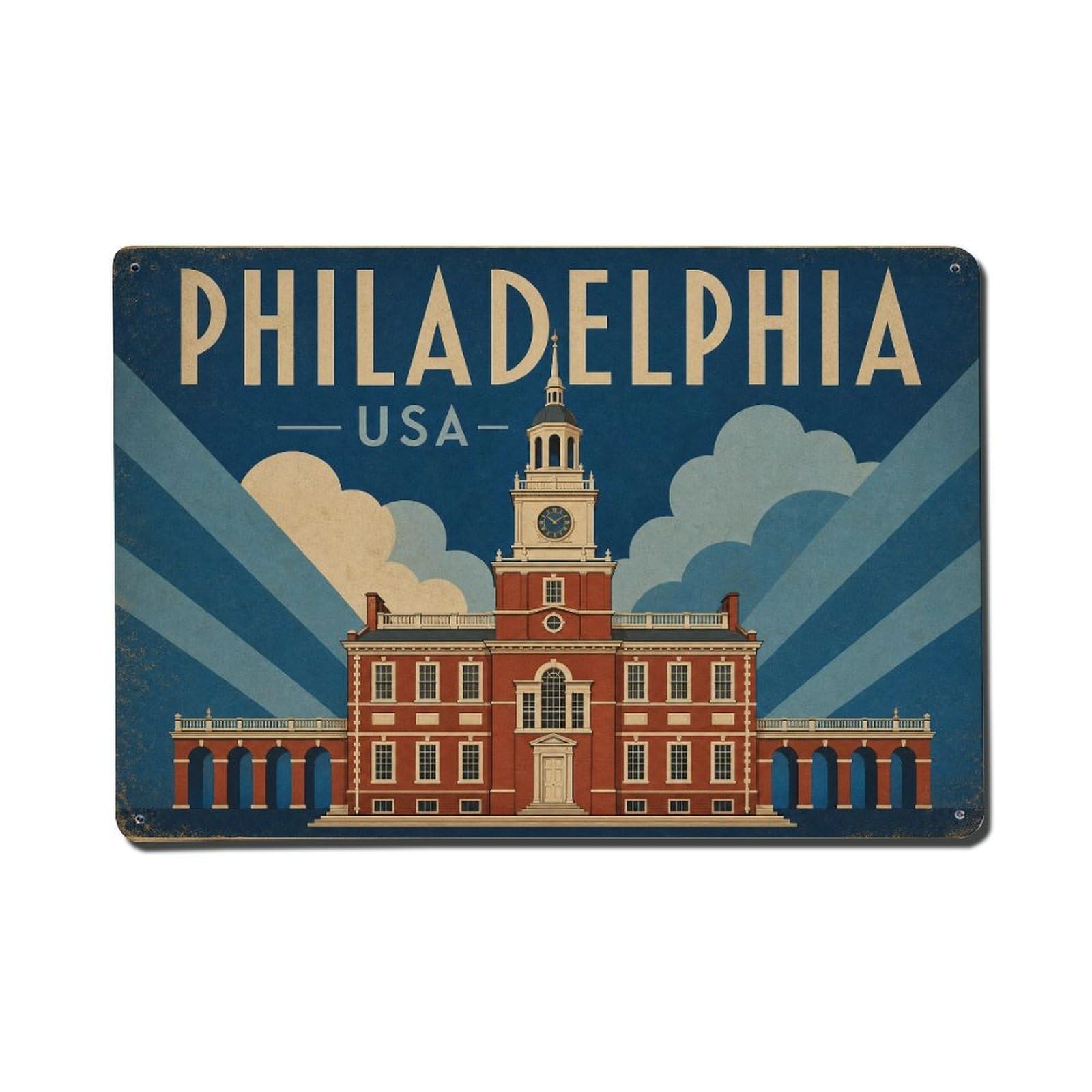 Travel Vintage USA Philadelphia Metal Tin Sign