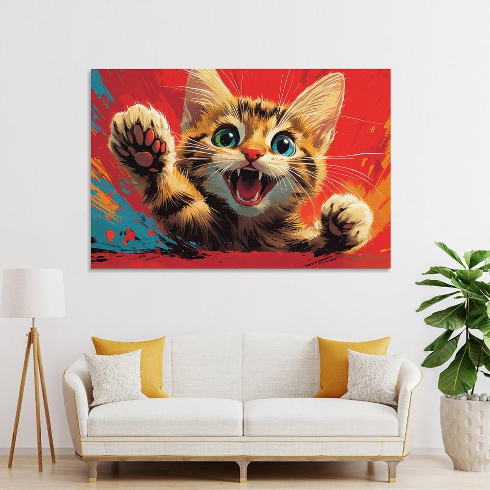 Junmoney Home Decor Wall Art Playful Kitten, 24x36inch(60x90cm), for Hallway, Bedroom Or Modern Interiors, Gift Idea for Housewarming And Birthdays