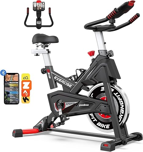 POOBOO - Bicicleta estática de ciclismo para interiores y gimnasio en casa bicicleta de ciclo de resistencia magnética con soporte para iPad y