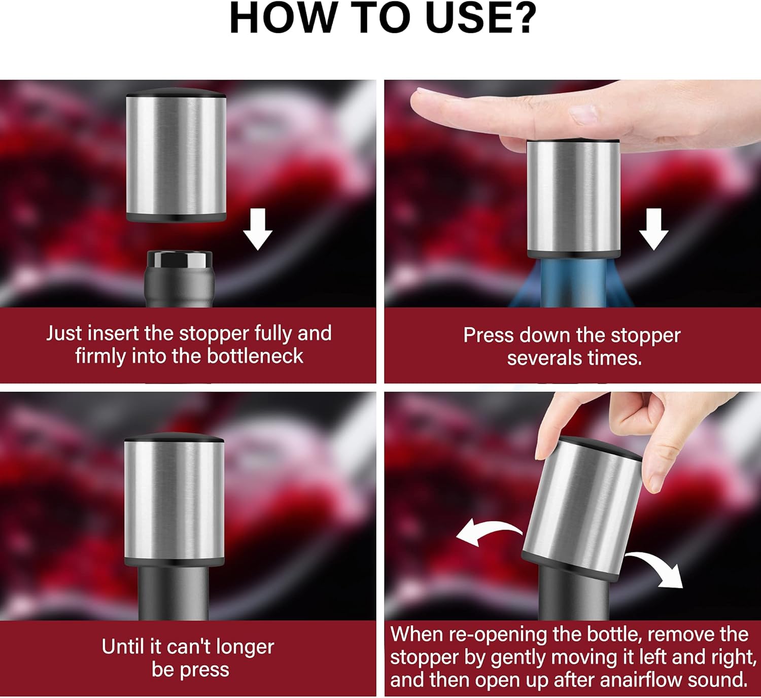 Vakoo ワインストッパー 真空漏れ防止 ワインボトルストッパー 再利用可能なワインシーラー ワインコルクが鮮度を保つ クリスマス