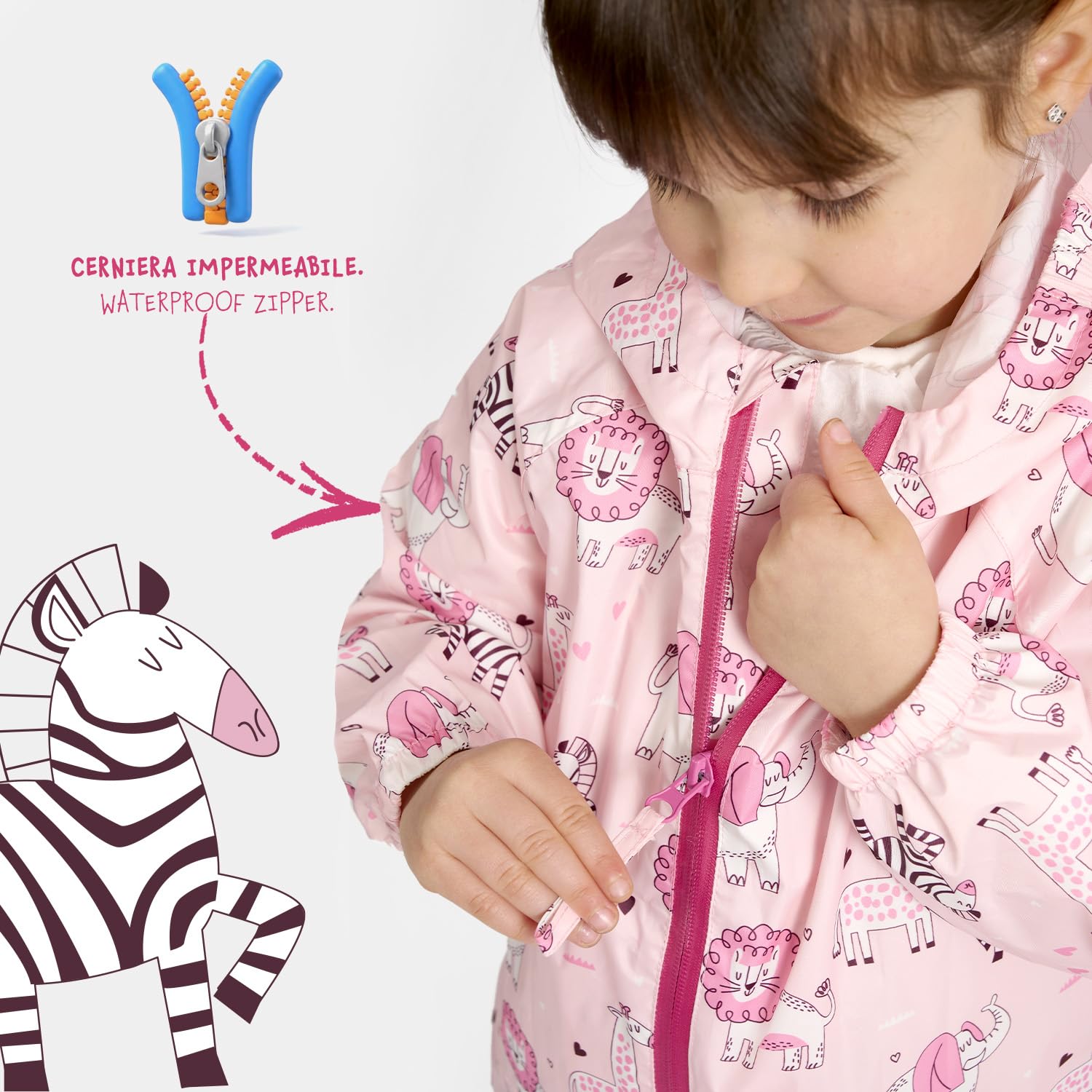 PERLETTI Combinaison de Pluie Enfant Imperméable - Veste Vetements Pluie à Capuche Garçon Fille Résistant Lèger avec Bandes Réfléchissantes