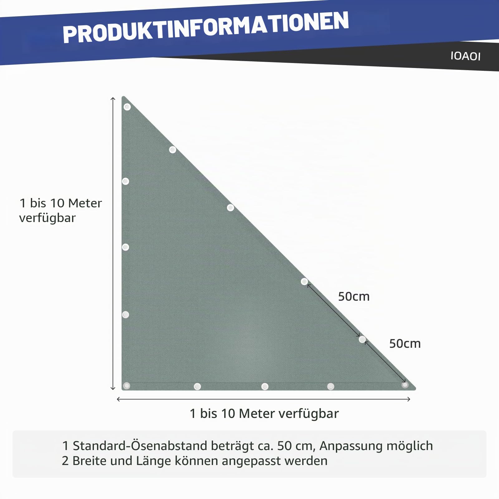 IOAOI Sonnensegel wasserdicht, 3 x 4 x 5 m, rechtwinkliges Dreieck-Sonnensegel, 95% UV-Blockierung mit kostenlosem Seil, Sonnenschutz für Außenbereich, Garten, Terrasse, Hinterhof, Rasen