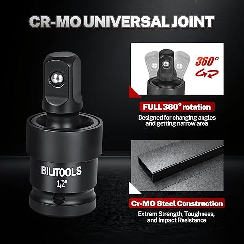 Miniatura 3 de BILITOOLS Juego de Adaptadores de Dados de 17 Piezas incluye Reductor, Juego de Dados de Junta Universal, Adaptador de Taladro 1/4" 3/8" 1/2"