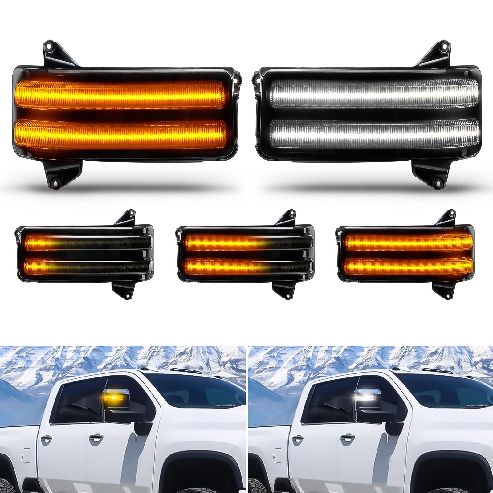 Bestview Sequential Switchback LED Side Mirror Turn Signal Marker Light for 2020-2023 Chevy Silverado GMC Sierra 2500 3500 Tow Mirror Lamps, Smoked